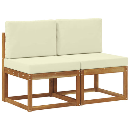 2 Stuk Buiten Midden Sofa Massief Acaciahout Naturel Natuurlijk en crème