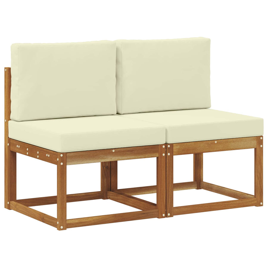 2 Stuk Buiten Midden Sofa Massief Acaciahout Naturel Natuurlijk en crème