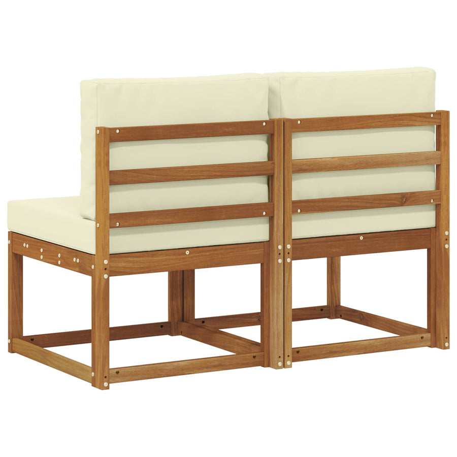 2 Stuk Buiten Midden Sofa Massief Acaciahout Naturel Natuurlijk en crème