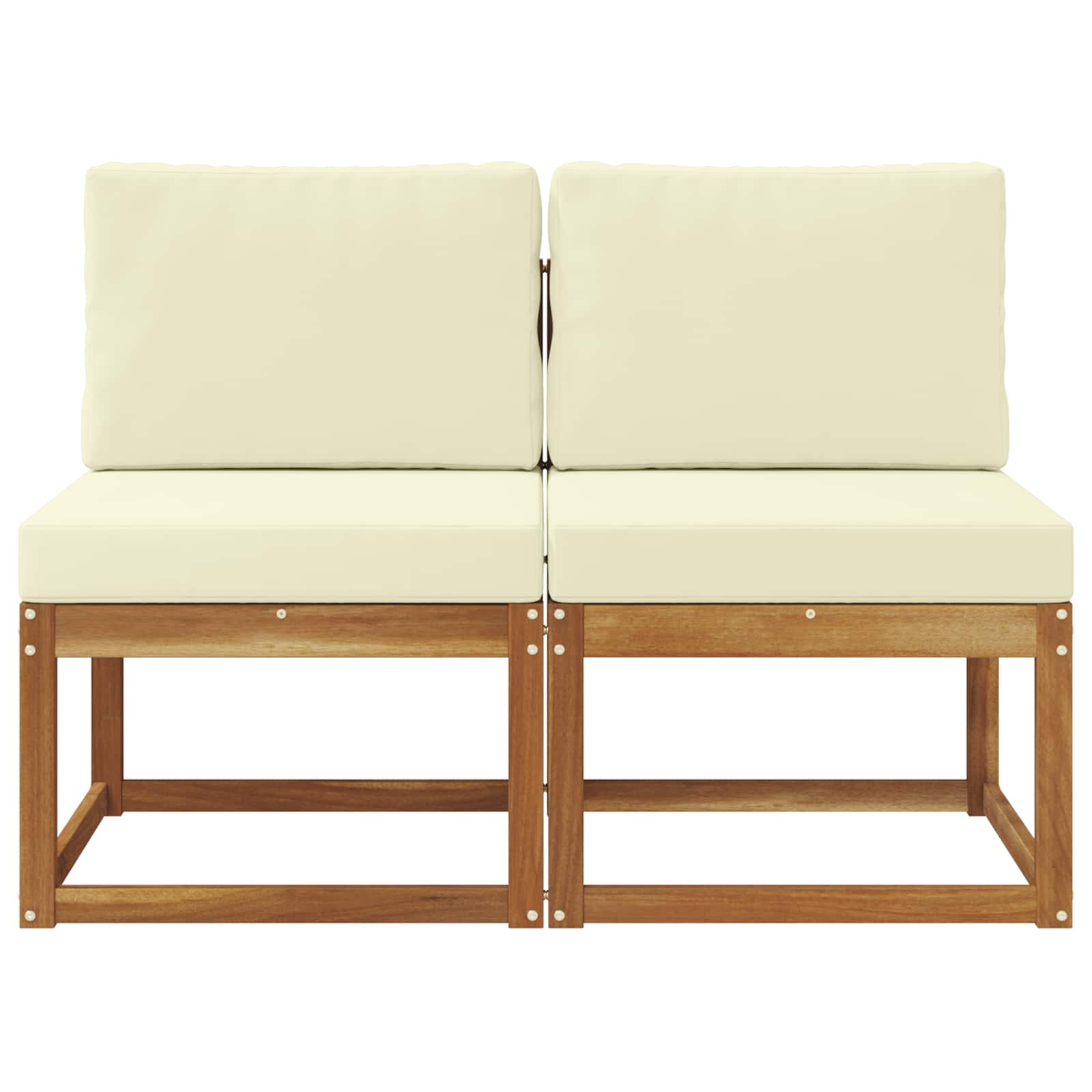 2 Stuk Buiten Midden Sofa Massief Acaciahout Naturel Natuurlijk en crème