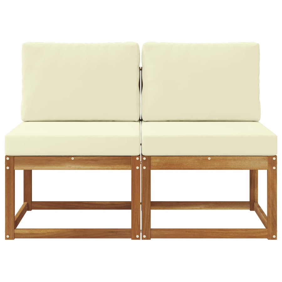 2 Stuk Buiten Midden Sofa Massief Acaciahout Naturel Natuurlijk en crème