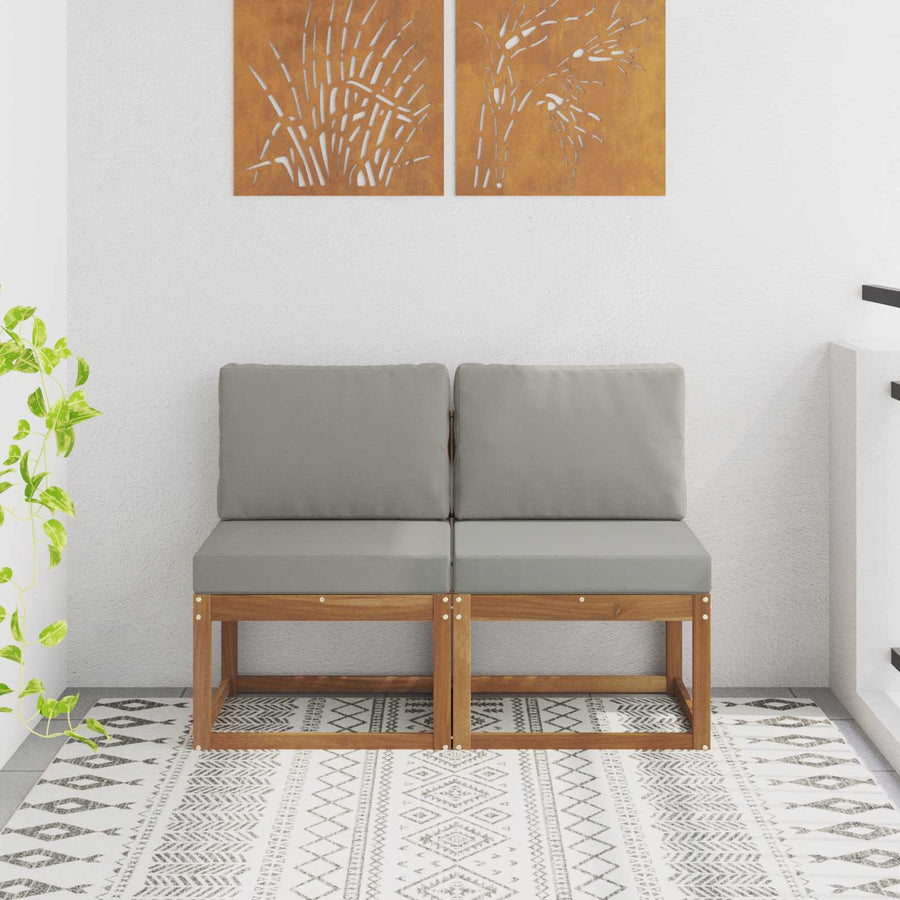 2 Stuk Buiten Midden Sofa Massief Acaciahout Naturel Natuurlijk en lichtgrijs
