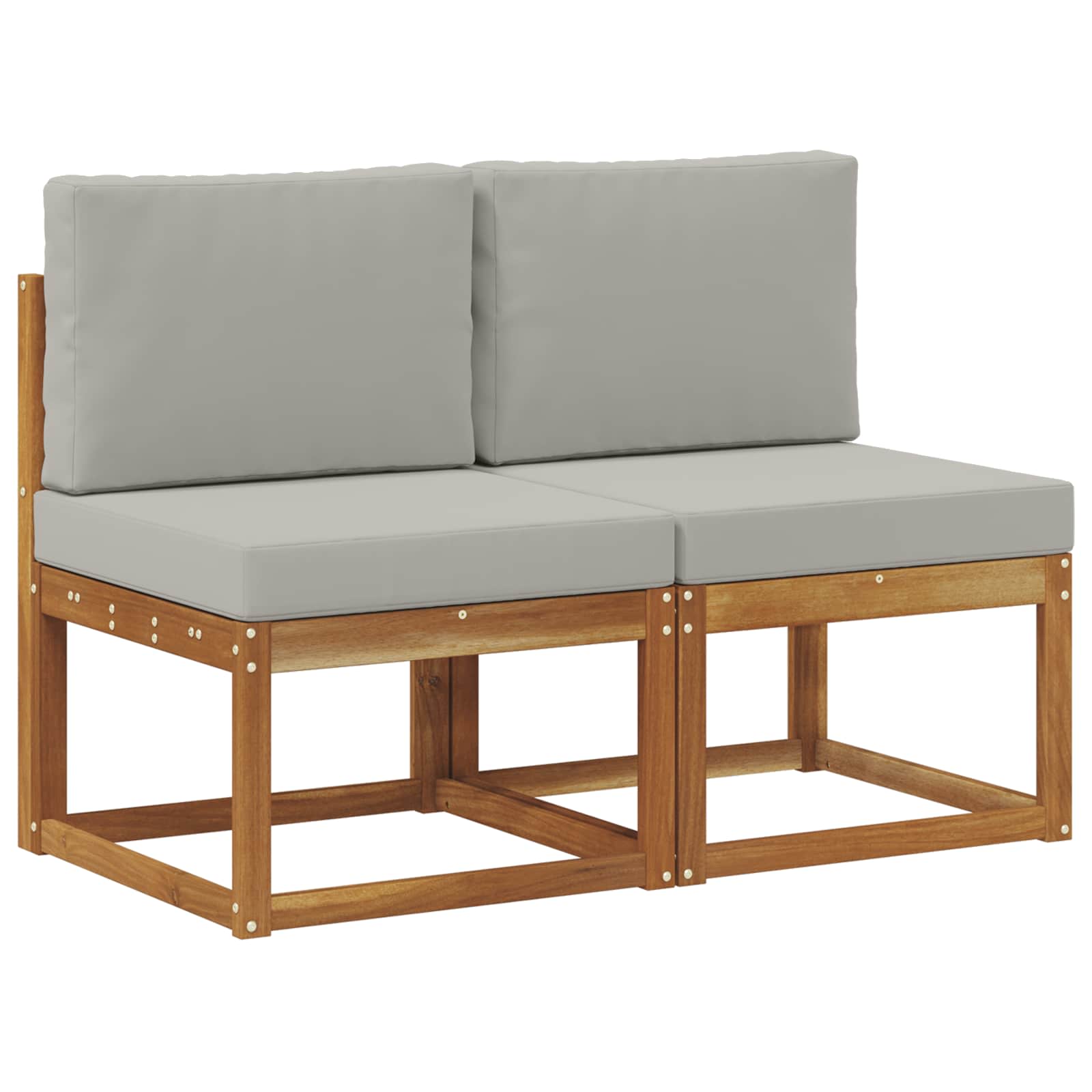 2 Stuk Buiten Midden Sofa Massief Acaciahout Naturel Natuurlijk en lichtgrijs