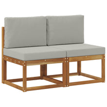 2 Stuk Buiten Midden Sofa Massief Acaciahout Naturel Natuurlijk en lichtgrijs
