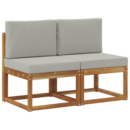 2 Stuk Buiten Midden Sofa Massief Acaciahout Naturel Natuurlijk en lichtgrijs