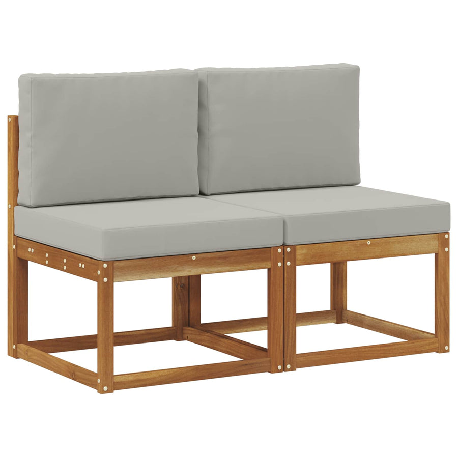 2 Stuk Buiten Midden Sofa Massief Acaciahout Naturel Natuurlijk en lichtgrijs