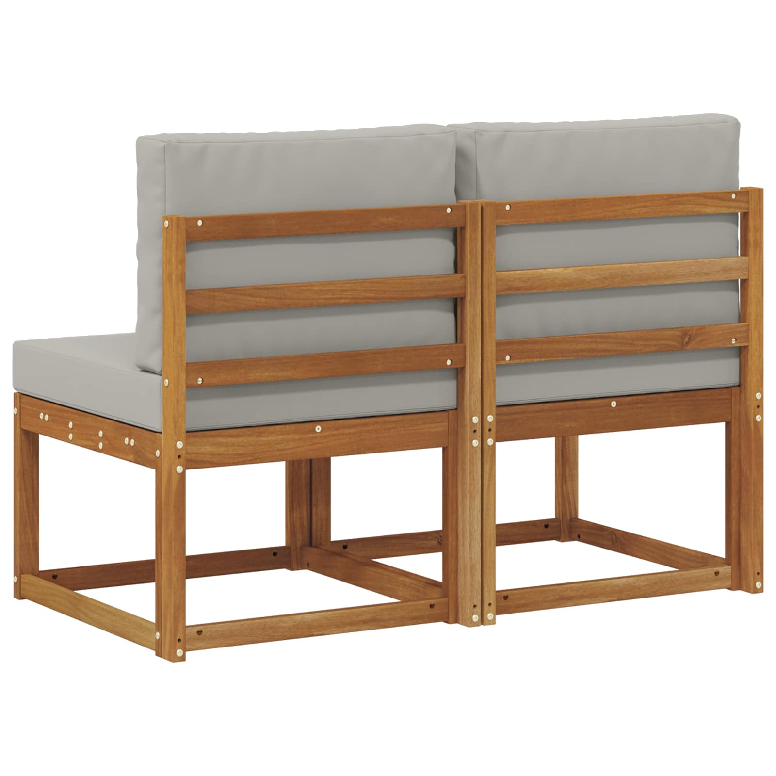 2 Stuk Buiten Midden Sofa Massief Acaciahout Naturel Natuurlijk en lichtgrijs