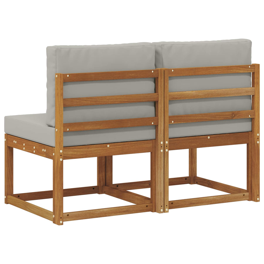 2 Stuk Buiten Midden Sofa Massief Acaciahout Naturel Natuurlijk en lichtgrijs