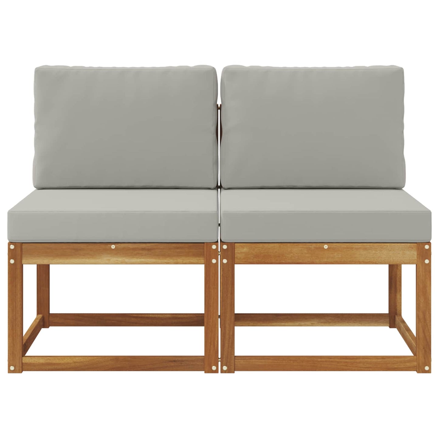 2 Stuk Buiten Midden Sofa Massief Acaciahout Naturel Natuurlijk en lichtgrijs