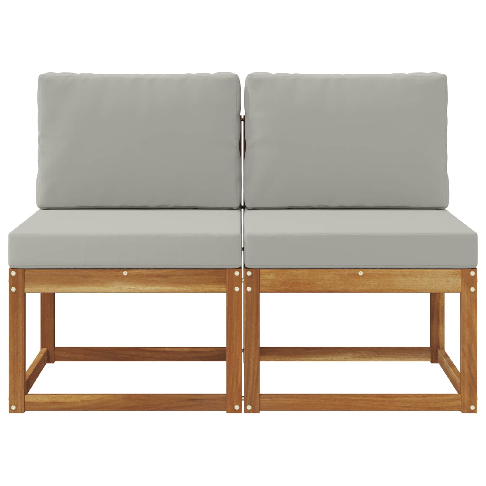 2 Stuk Buiten Midden Sofa Massief Acaciahout Naturel Natuurlijk en lichtgrijs
