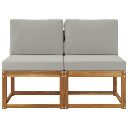2 Stuk Buiten Midden Sofa Massief Acaciahout Naturel Natuurlijk en lichtgrijs