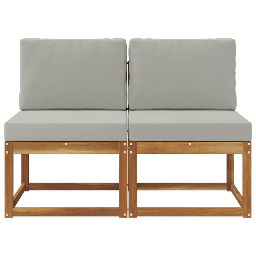 2 Stuk Buiten Midden Sofa Massief Acaciahout Naturel Natuurlijk en lichtgrijs