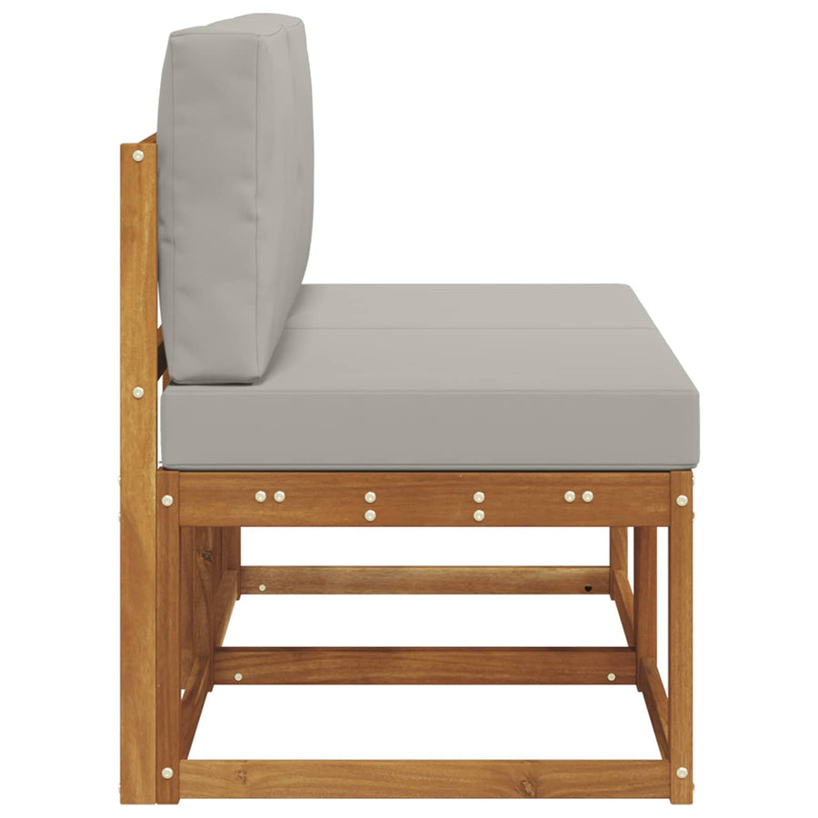2 Stuk Buiten Midden Sofa Massief Acaciahout Naturel Natuurlijk en lichtgrijs