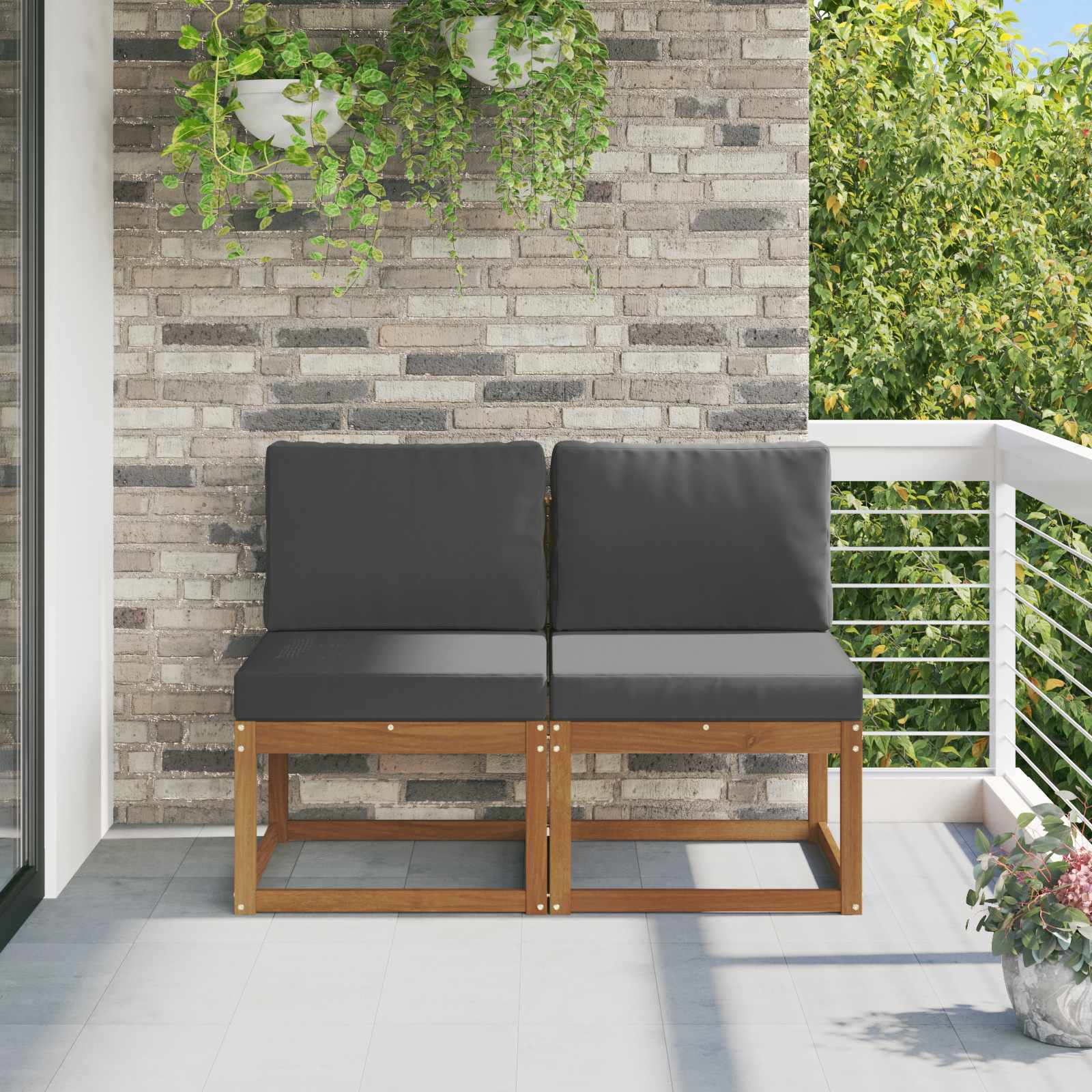 2 Stuk Buiten Midden Sofa Massief Acaciahout Naturel Natuurlijk en antraciet