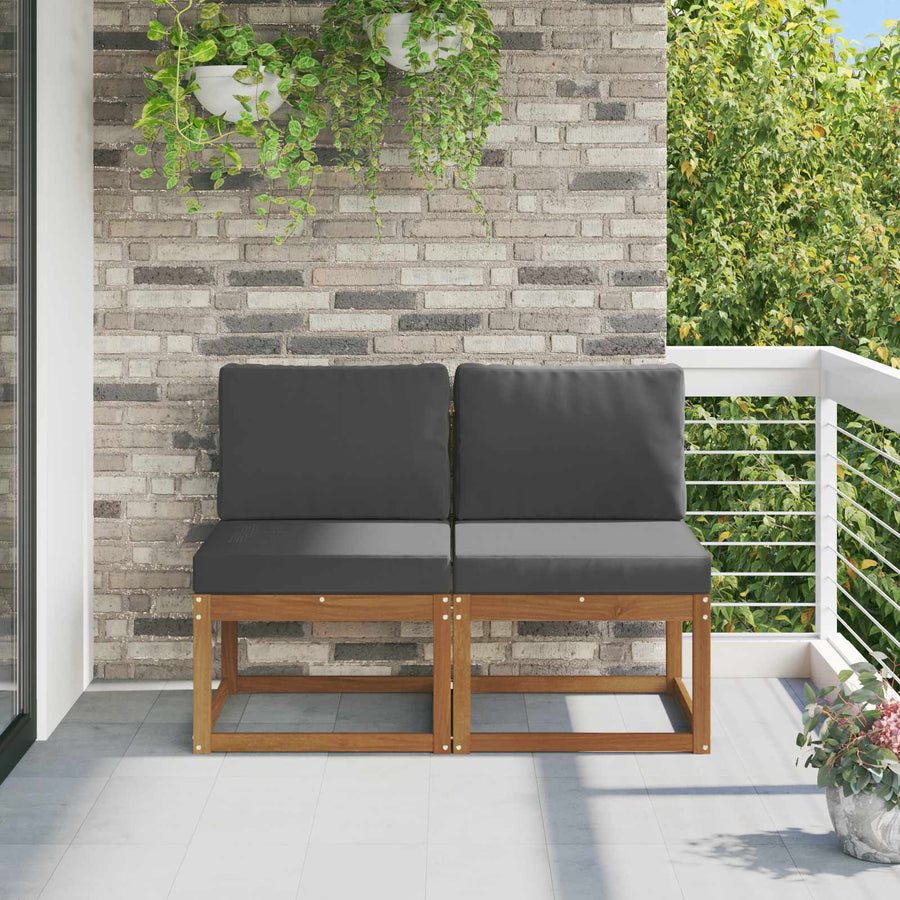 2 Stuk Buiten Midden Sofa Massief Acaciahout Naturel Natuurlijk en antraciet
