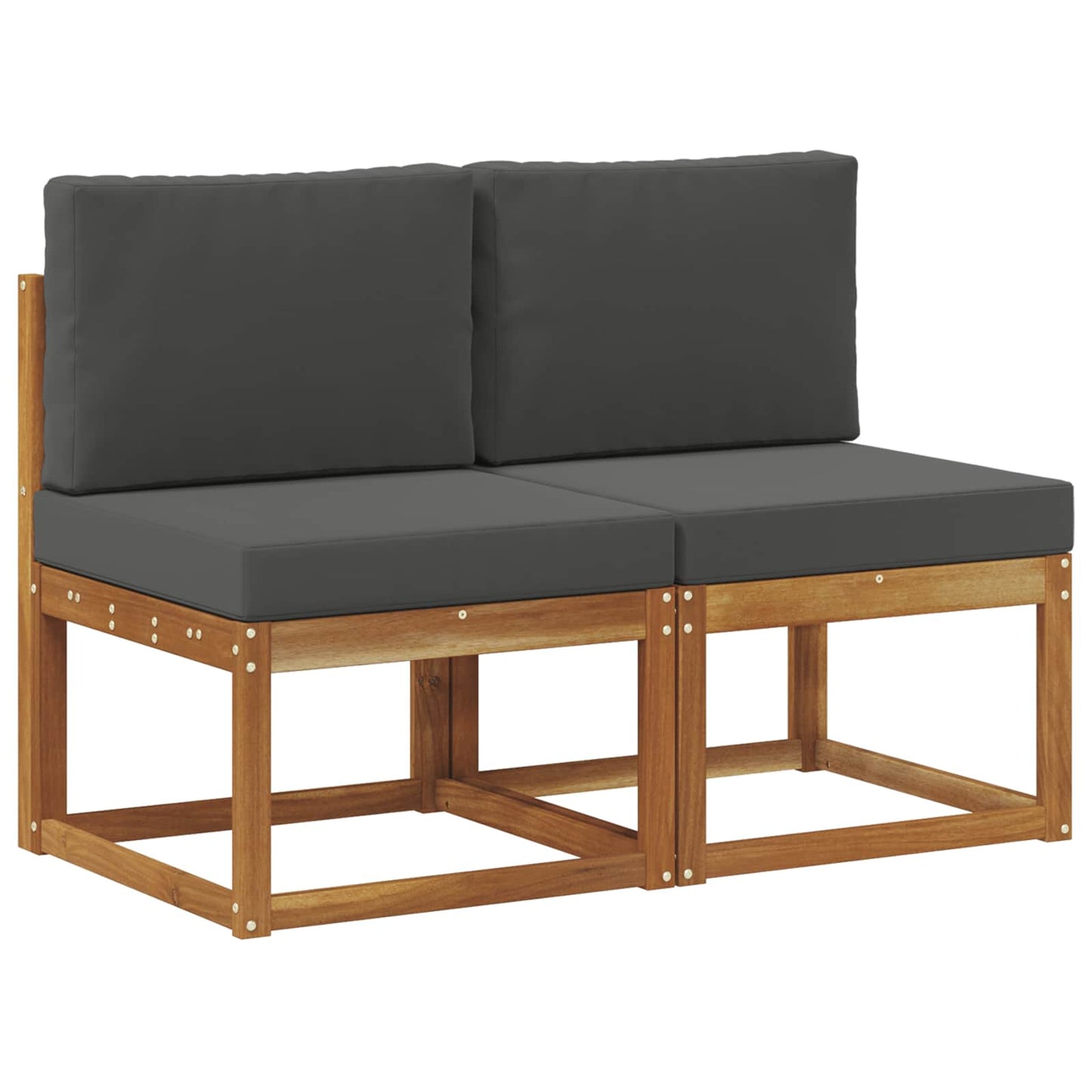2 Stuk Buiten Midden Sofa Massief Acaciahout Naturel Natuurlijk en antraciet