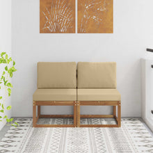 2 Stuk Buiten Midden Sofa Massief Acaciahout Naturel Natuurlijk en beige