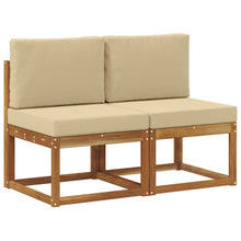 2 Stuk Buiten Midden Sofa Massief Acaciahout Naturel Natuurlijk en beige