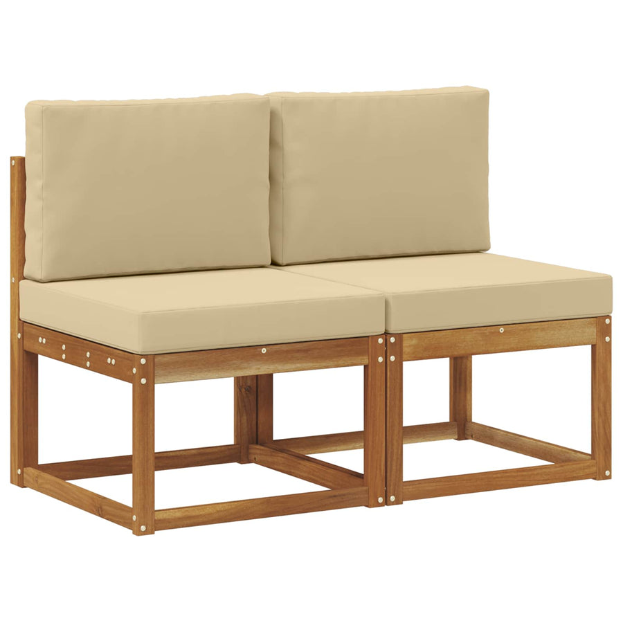 2 Stuk Buiten Midden Sofa Massief Acaciahout Naturel Natuurlijk en beige