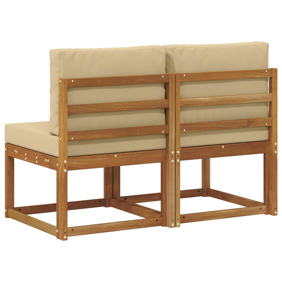 2 Stuk Buiten Midden Sofa Massief Acaciahout Naturel Natuurlijk en beige