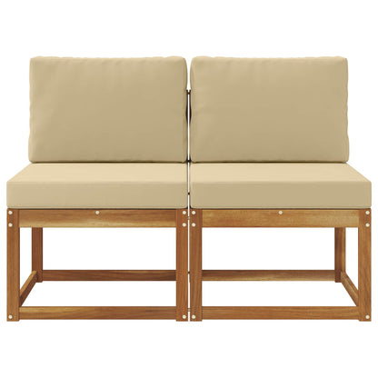 2 Stuk Buiten Midden Sofa Massief Acaciahout Naturel Natuurlijk en beige