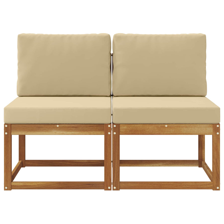 2 Stuk Buiten Midden Sofa Massief Acaciahout Naturel Natuurlijk en beige