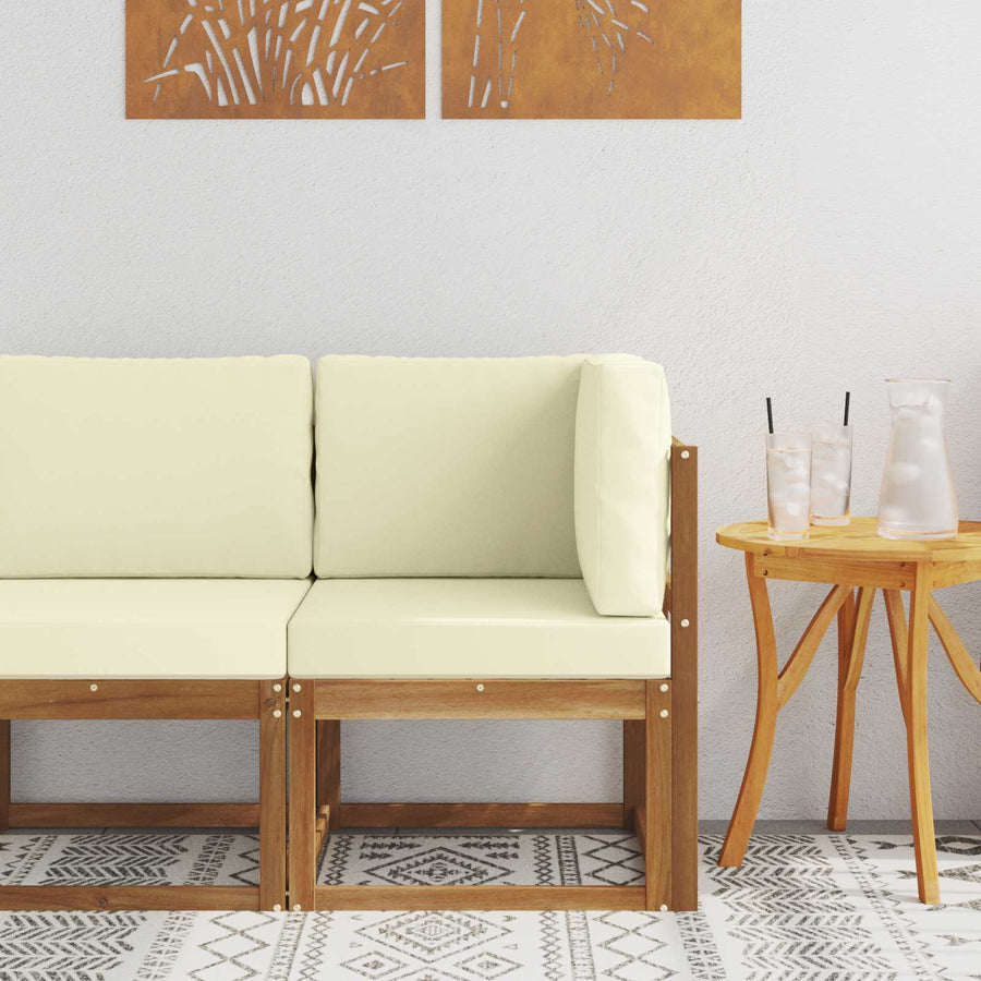 Buiten Hoek Sofa Massief Acaciahout Naturel Natuurlijk en crème