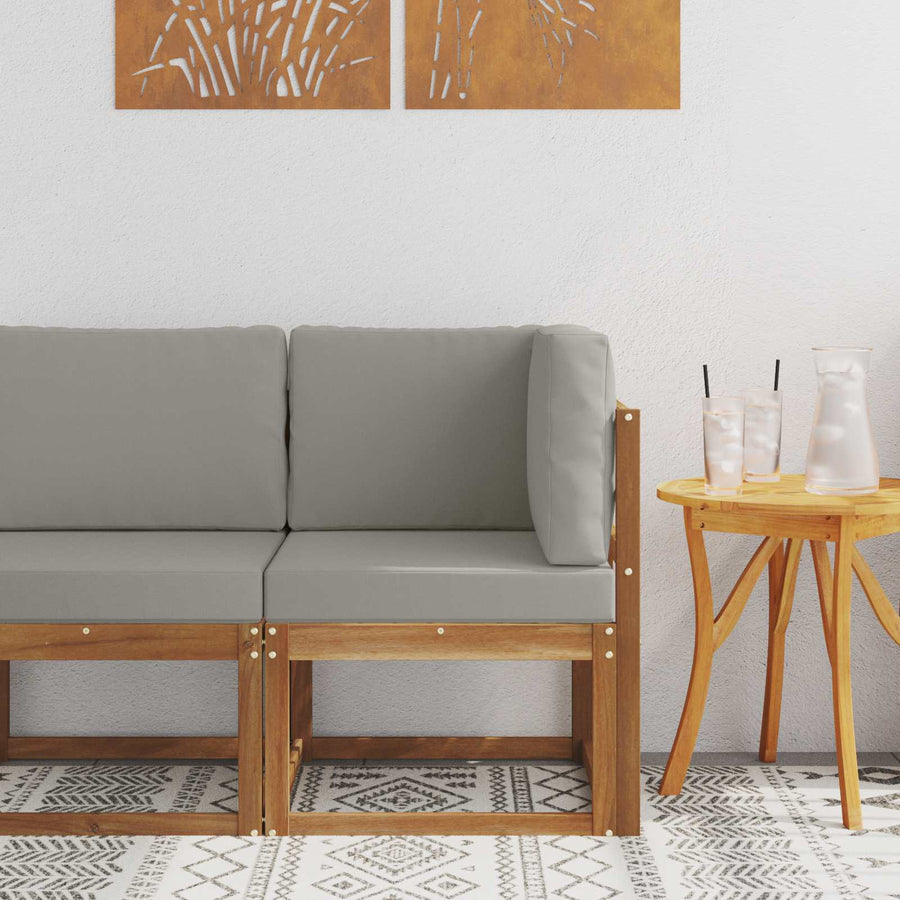 Buiten Hoek Sofa Massief Acaciahout Naturel Natuurlijk en lichtgrijs
