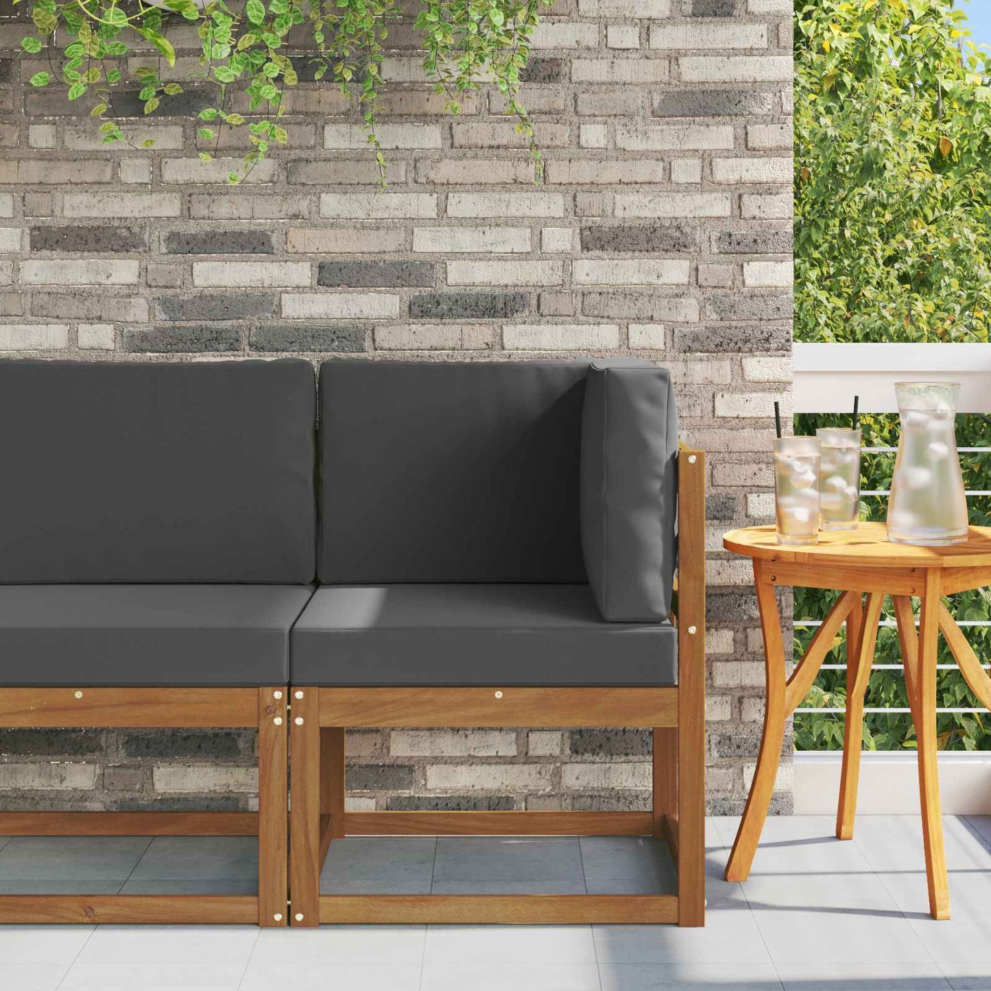 Buiten Hoek Sofa Massief Acaciahout Naturel Natuurlijk en antraciet