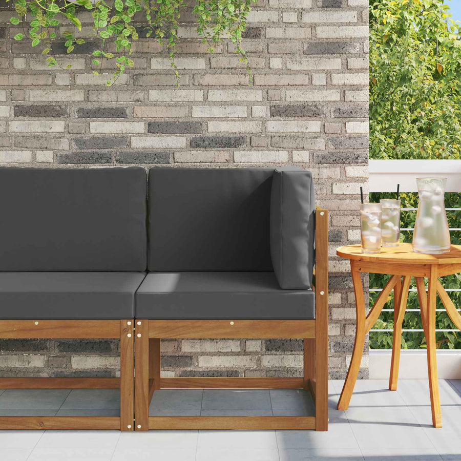 Buiten Hoek Sofa Massief Acaciahout Naturel Natuurlijk en antraciet