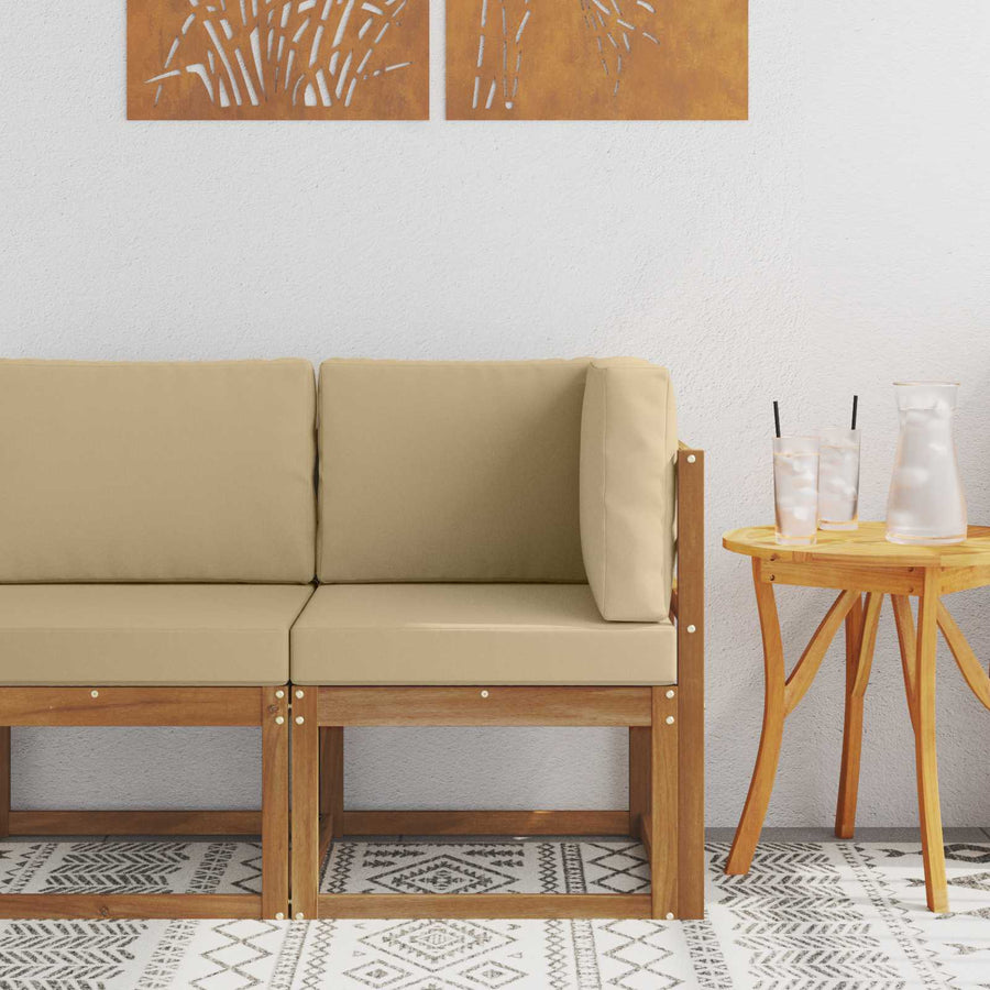 Buiten Hoek Sofa Massief Acaciahout Naturel Natuurlijk en beige