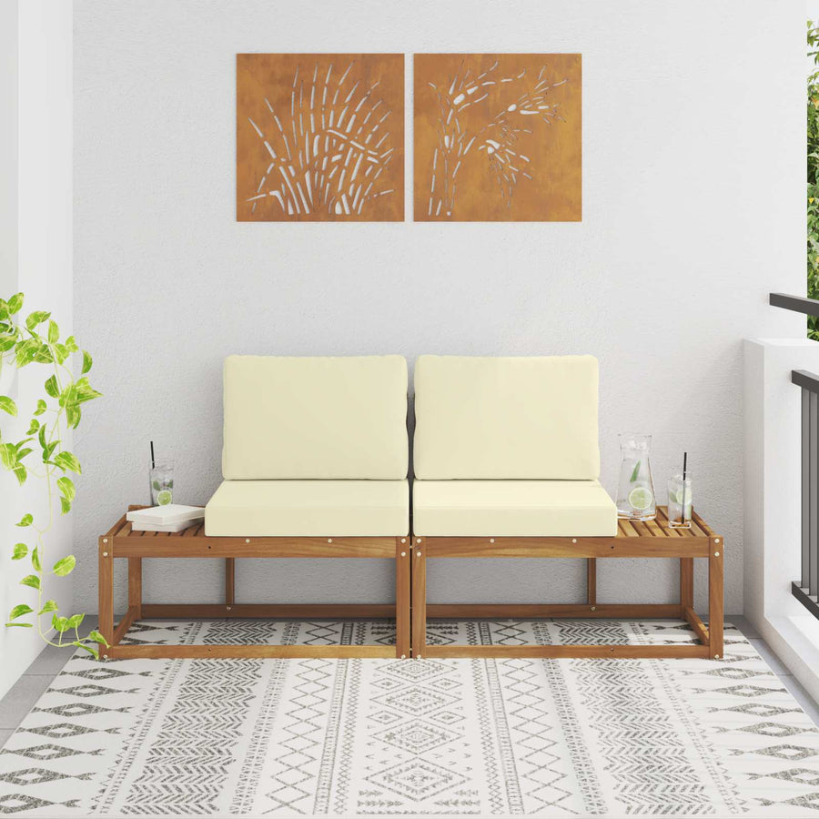 Buiten Eind Sofa 2 Stuk Natuurlijk en Crème Massief Acaciahout