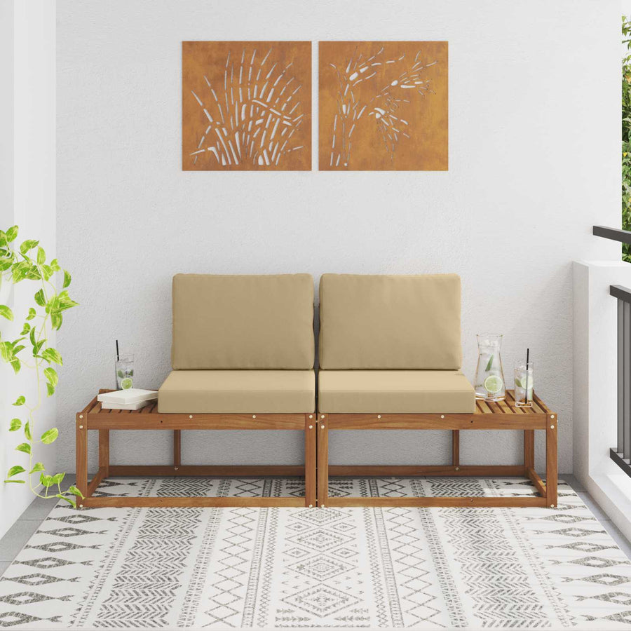 Buiten Eind Sofa 2 Stuk Natuurlijk en Beige Massief Acaciahout