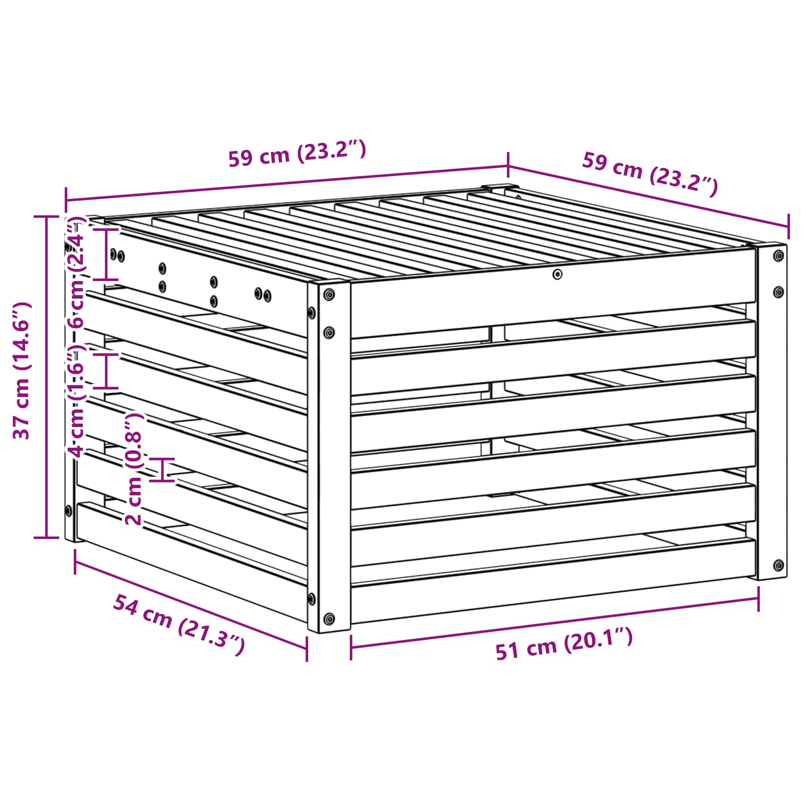 Buiten Voetenbank Massief Acaciahout Naturel 59 x 59 x 37 cm