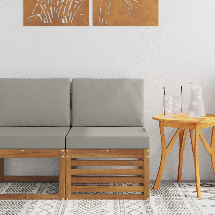 Buiten Midden Sofa Massief Acaciahout Naturel Natuurlijk en lichtgrijs