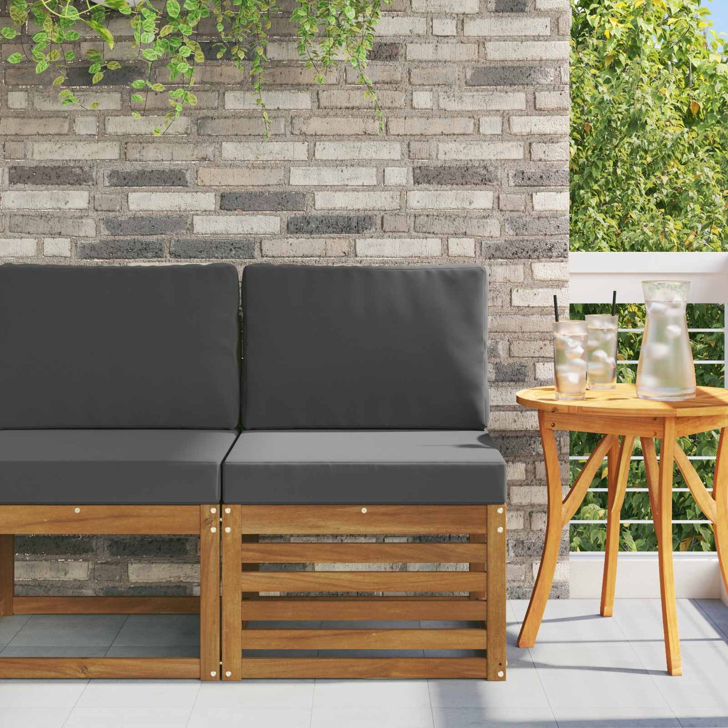 Buiten Midden Sofa Massief Acaciahout Naturel Natuurlijk en antraciet