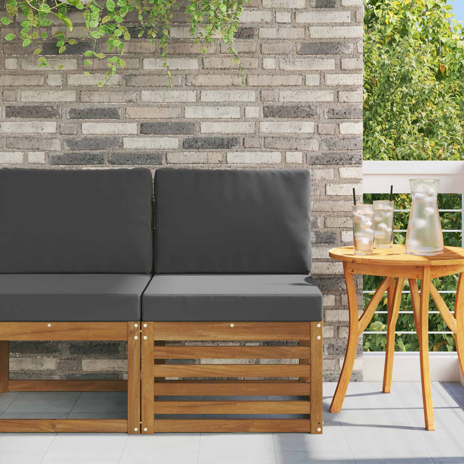 Buiten Midden Sofa Massief Acaciahout Naturel Natuurlijk en antraciet