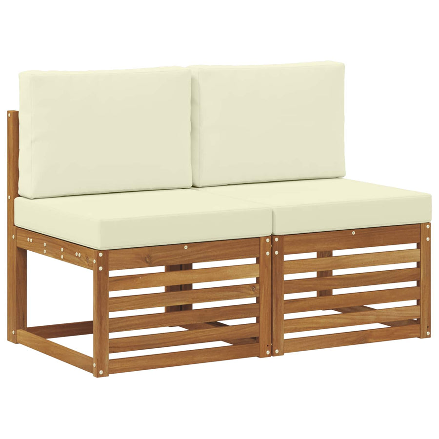 2 Stuk Buiten Midden Sofa Massief Acaciahout Naturel Natuurlijk en crème