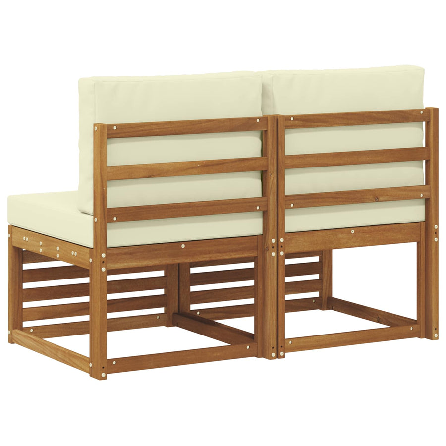 2 Stuk Buiten Midden Sofa Massief Acaciahout Naturel Natuurlijk en crème