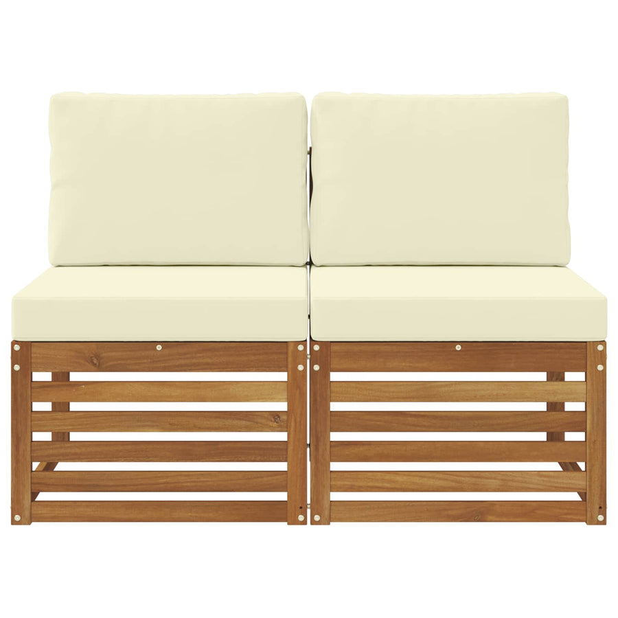 2 Stuk Buiten Midden Sofa Massief Acaciahout Naturel Natuurlijk en crème
