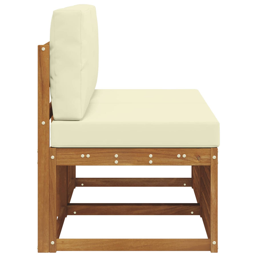 2 Stuk Buiten Midden Sofa Massief Acaciahout Naturel Natuurlijk en crème