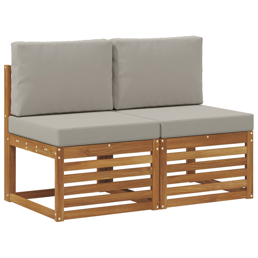 2 Stuk Buiten Midden Sofa Massief Acaciahout Naturel Natuurlijk en lichtgrijs