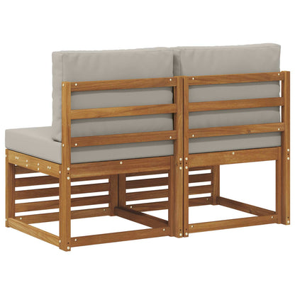 2 Stuk Buiten Midden Sofa Massief Acaciahout Naturel Natuurlijk en lichtgrijs