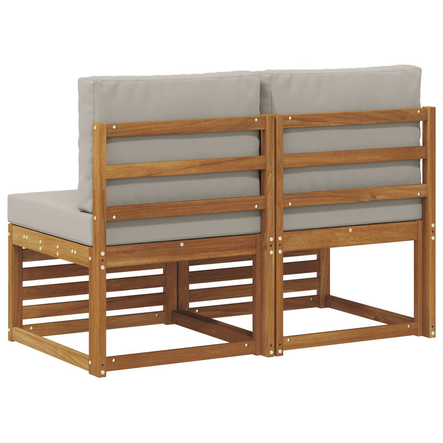 2 Stuk Buiten Midden Sofa Massief Acaciahout Naturel Natuurlijk en lichtgrijs