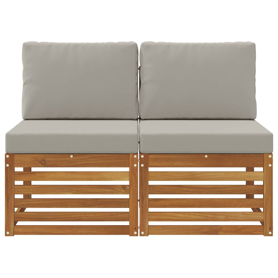 2 Stuk Buiten Midden Sofa Massief Acaciahout Naturel Natuurlijk en lichtgrijs