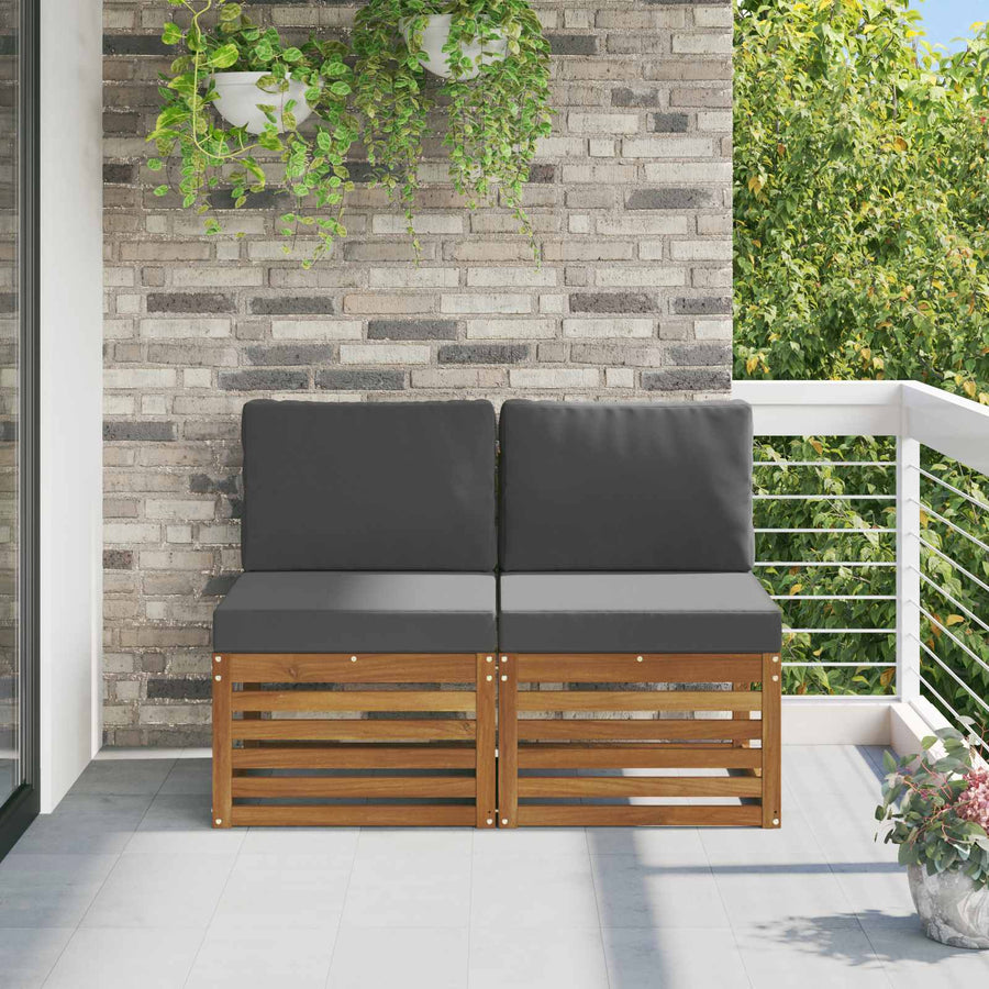 2 Stuk Buiten Midden Sofa Massief Acaciahout Naturel Natuurlijk en antraciet