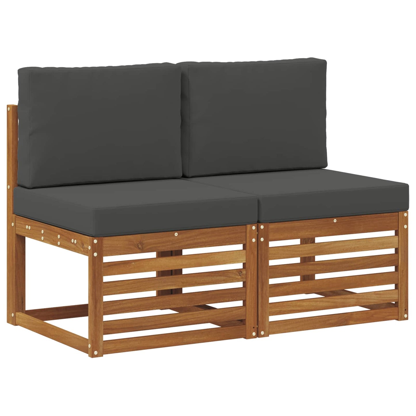 2 Stuk Buiten Midden Sofa Massief Acaciahout Naturel Natuurlijk en antraciet