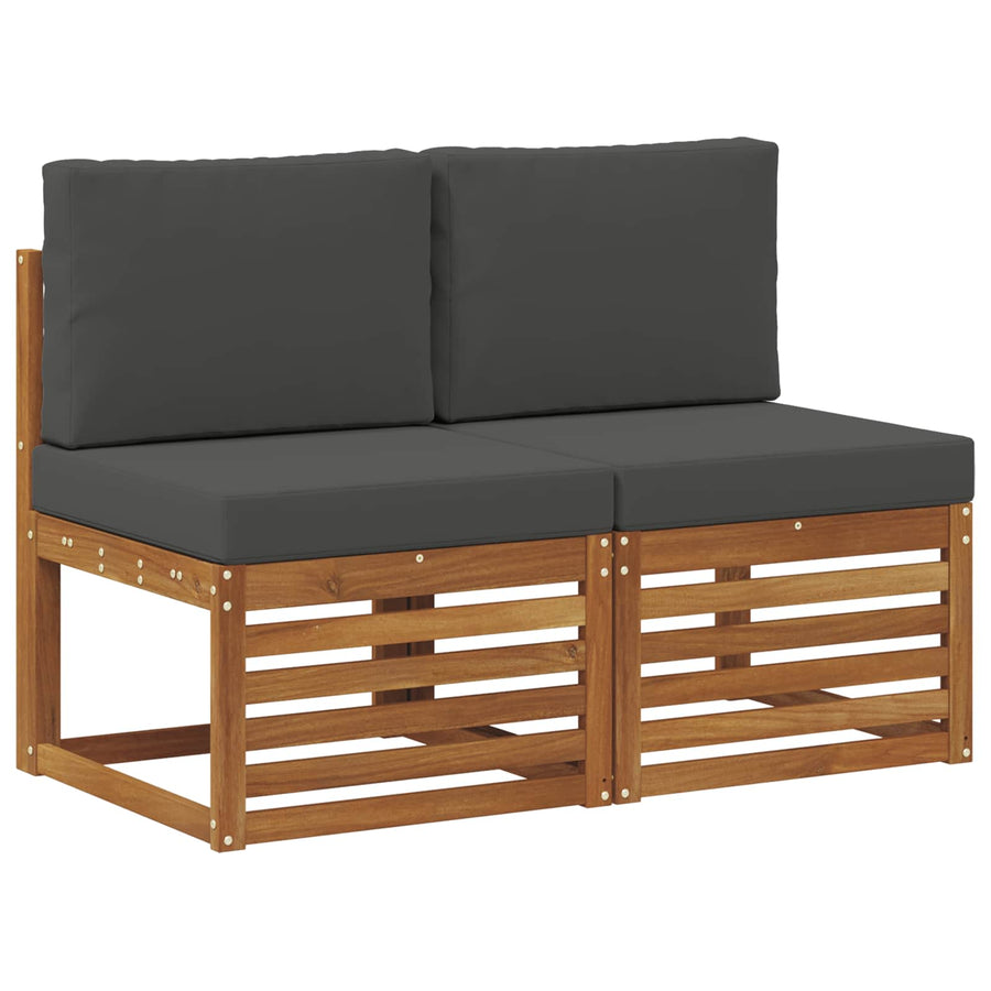 2 Stuk Buiten Midden Sofa Massief Acaciahout Naturel Natuurlijk en antraciet