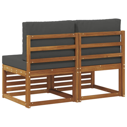 2 Stuk Buiten Midden Sofa Massief Acaciahout Naturel Natuurlijk en antraciet