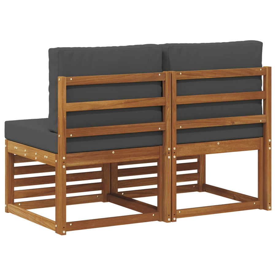 2 Stuk Buiten Midden Sofa Massief Acaciahout Naturel Natuurlijk en antraciet